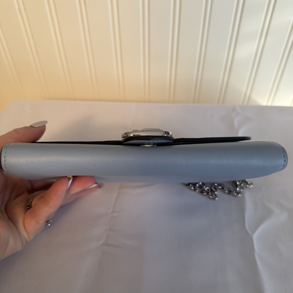 Lauren Ralph Lauren Light Baby Blue Leather Adair Wallet Chain Crossbody Bag - Picture 2 of 16